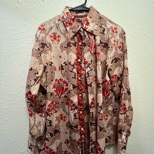Long Sleeve Paisley Dress Shirt - Red and Brown